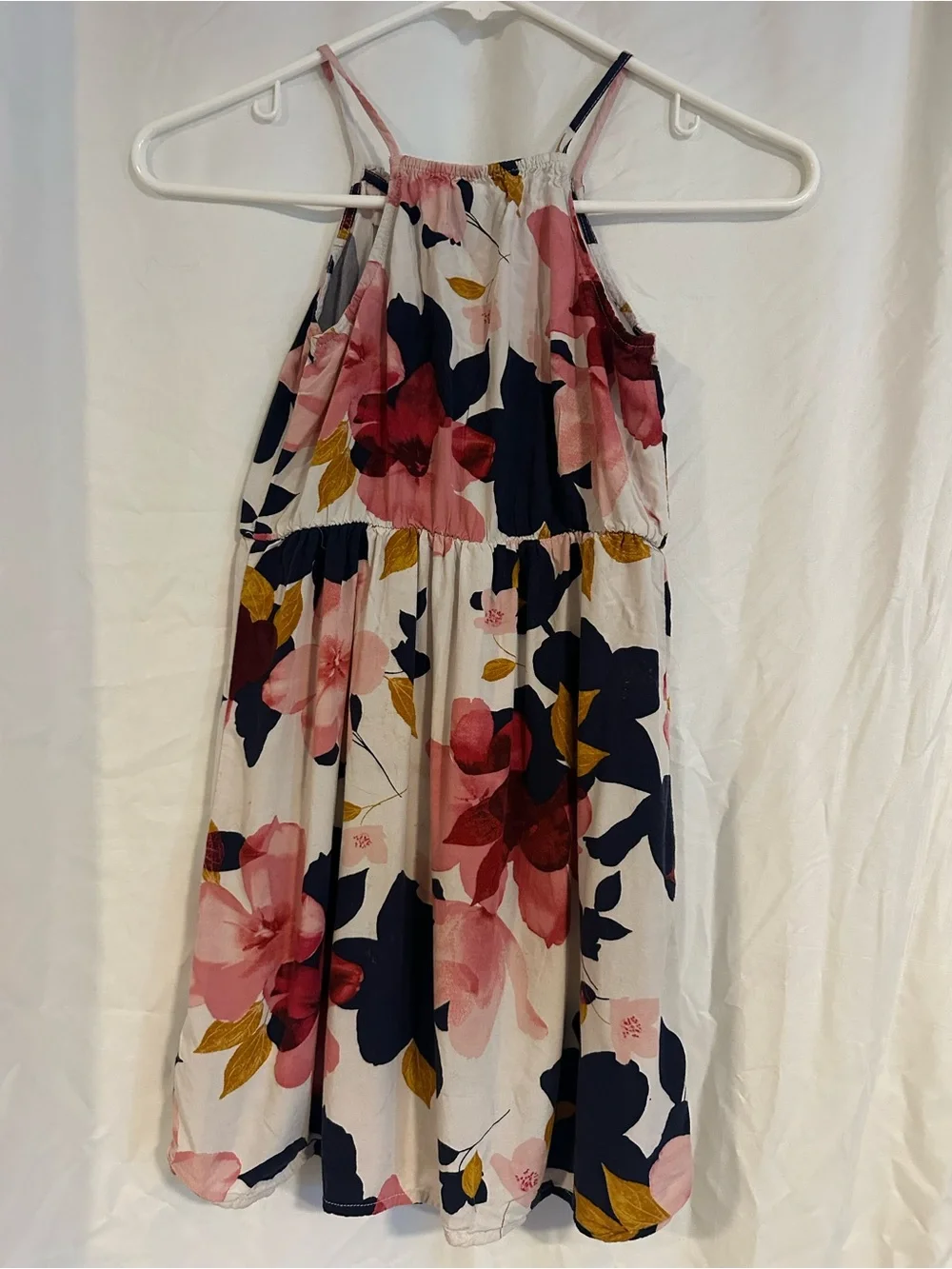 Old Navy Floral Halter Dress in Pink, Navy & Mustard